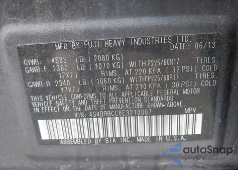 2014 Subaru Outback 2.5I Premium из США, поврежденный, VIN 4S4BRBCC8E3210007